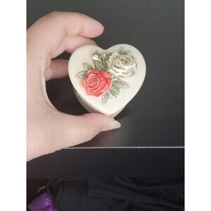 Vintage English Ceramic Floral Heart Trinket Box